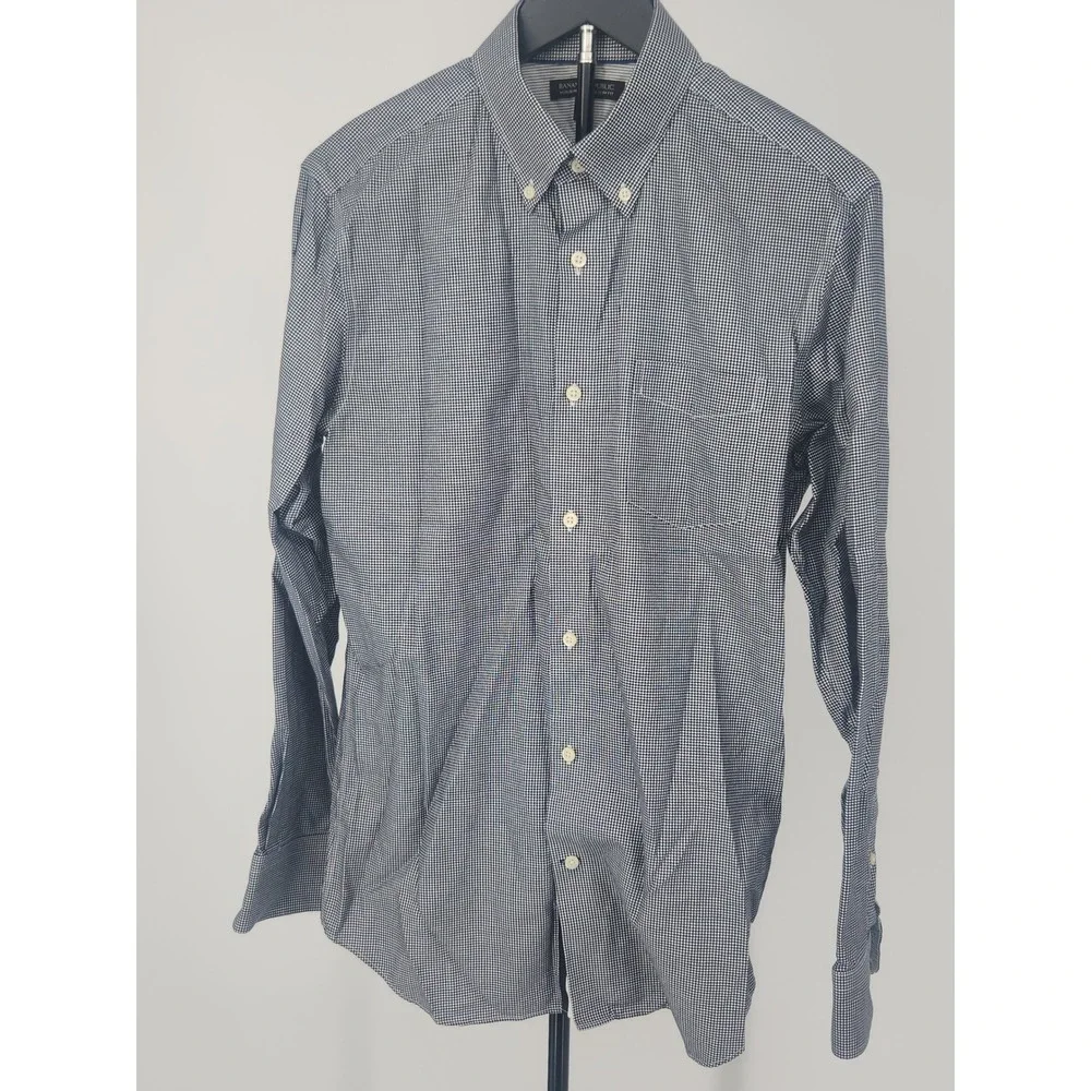 Banana Republic Mens Non-Iron Slim Fit Gingham Shirt Navy Blue M 15-15.5